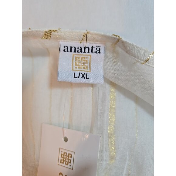 ananta size L/XL cream Boho flowy maxi dress‎ embroidered gold striped New - Picture 4 of 16